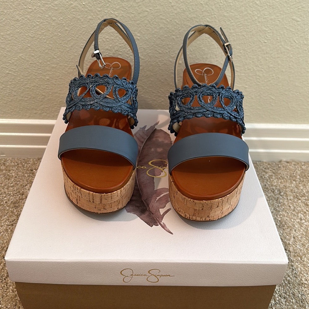 Jessica Simpson JO-CALLRI Blue Wedge Sandal with Cork 7.5 - Picture 4 of 6